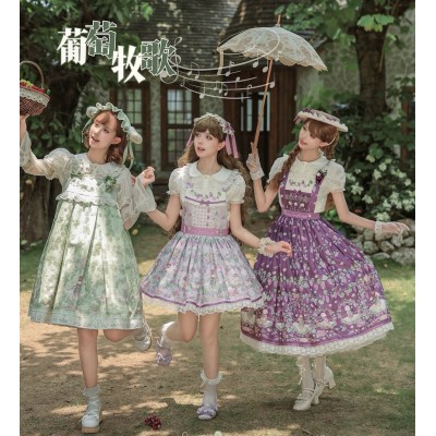 Twilight Crush Grape Pastoral Song Skirt Salopette JSKs(Reservation/3 Colours/Full Payment Without Shipping)